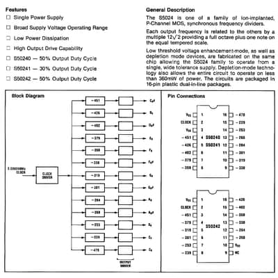 S50240 = MK50240 - 13 note Top Octave Synthesizer TOS - Chip for Moog, Hammond, ARP, Crumar, JEN, Elka, PAIA, Kimball, Lowrey, Vermona. image 4