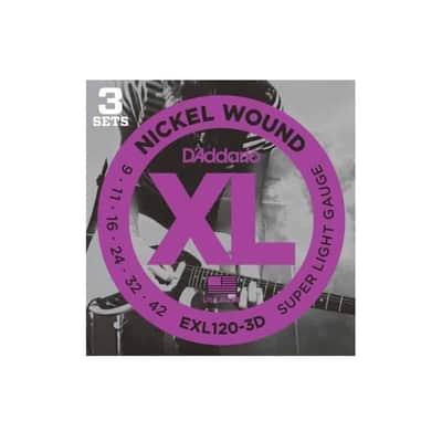 D'Addario EXL120-3D Nickel Wound Electric Guitar Strings, Super Light, 9-42, 3 Sets image 1