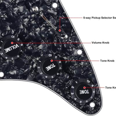 4Ply Loaded SSS Pickguard Vintage Hot F '50s Tones Prewired Strat Pickguard with Staggered Alnico 5 Fiber Bobbin SSS Single Coil Pickups for Fender Stratocaster ST JT/HBZC-02 Black Pearl image 5