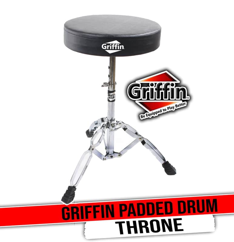 GRIFFIN Padded Drum Throne (ChromeElite Edition) – Adjustable Height Drummer’s Stool with Double Braced Hardware for Practice, Studio, Guitar Chair & Percussion Use image 1