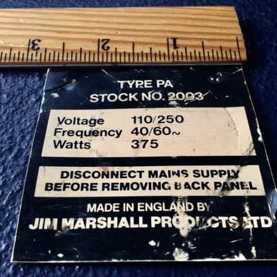 VINTAGE MARSHALL "STOCK TAG" FROM BACK PANNEL JMP PLEXI ERA image 6