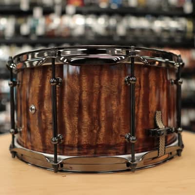 Pork Pie 7x14" Maple Max Snare Drum (Waterfall Bubinga High-Gloss w/ Black Nickel Hardware) image 4