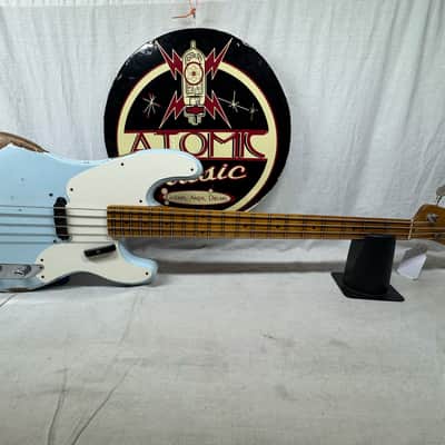 Fender USA Custom Shop '55 1955 Precision Bass Relic 4-string P-Bass with COA + Case 2020 - Sonic Blue / Roasted Maple neck image 2