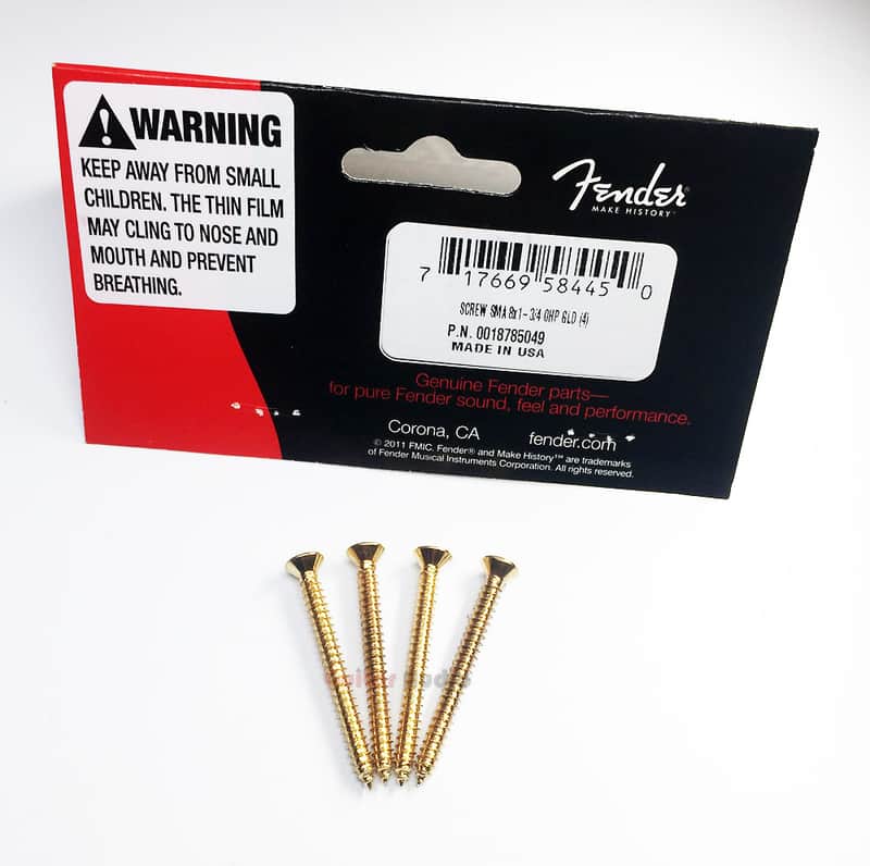 Genuine Fender Guitar GOLD Neck Plate Mounting Screws - Package of 4 image 1