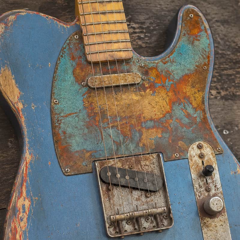 TELECASTER 8 holes pickguard - Steel rust ultra relic blue red color image 1