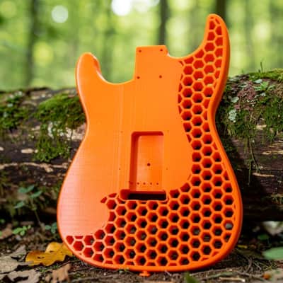JGV3D | 3D Printed S-Style Guitar Body | One-Piece PLA+ | Fully Routed SSH | Right Handed | Orange | Hexagon image 2