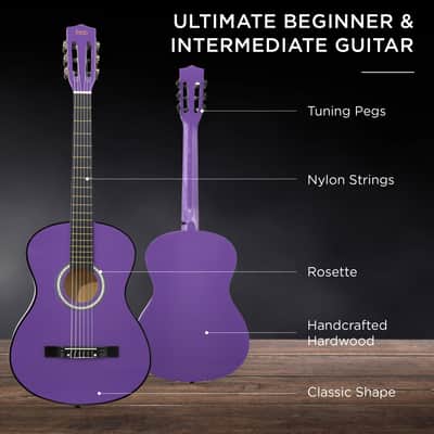 Best Choice Products Beginner Acoustic Guitar Set w/ Case, Strap, Strings - 38in-Pink image 10