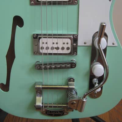 Custom Tele-Style Thinline HH Bigsby Warmoth Neck Surf 90s Surf Green image 3