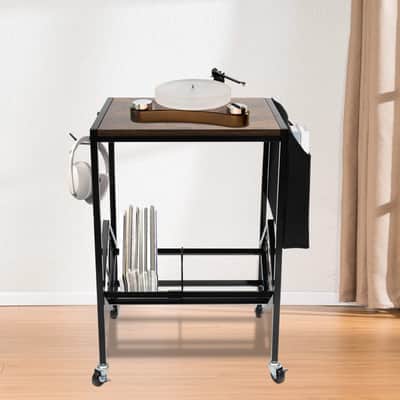 2-Tier Mobile Record & Media Storage Cart | Rolling Vinyl Rack for Music Rooms, Listening Spaces & Home Studios image 3