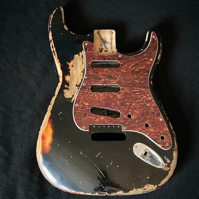 Relic Stratocaster body - Black over Three Tone Sunburst Alder strat body, Jozo Reece guitars image 7