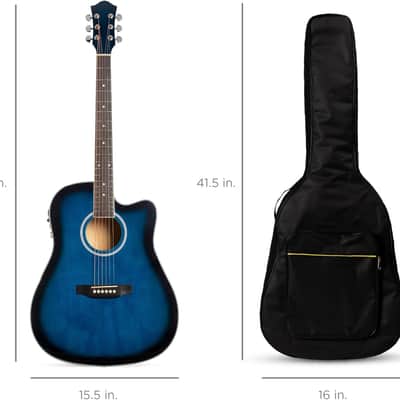 Beginner Acoustic Electric Guitar Starter Set 41in w/All Wood Cutaway Design, Carrying Case, Strap, Picks, Cable - Blue image 2