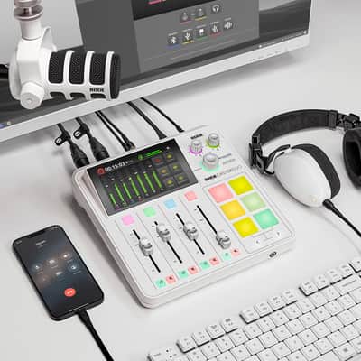 Rode RODECaster Duo Streaming Mixer (White) with StreamEye PDM-3 Podcast Equipment Bundle and microSD Card with Adapter image 6