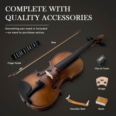 4/4 Full-Size Acoustic Violin Student Fiddle Set QVL-01 with Case, Shoulder Rest, Bow, Tuner & Extra Strings image 3