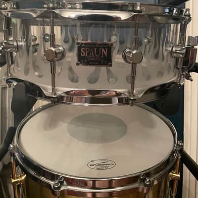 Spaun 5.5x14" Acrylic Snare Drum - 2000's - Clear w/ Sanblasted Flames image 1