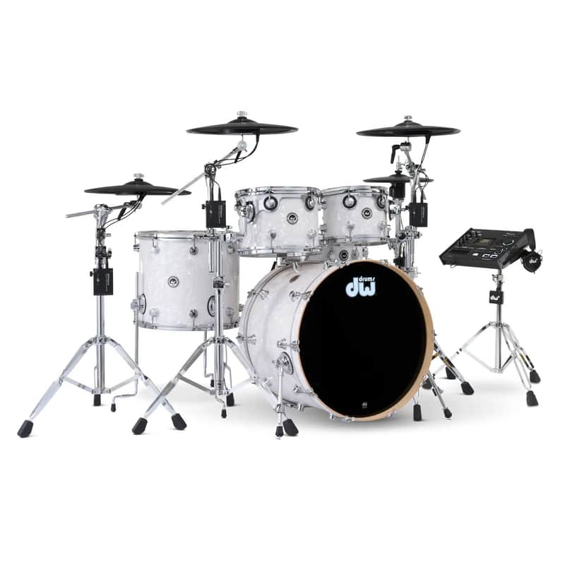 DW DWe 5pc Complete Electronic/Acoustic Drum Set w/Roland Cymbals & V71 White Marine image 1