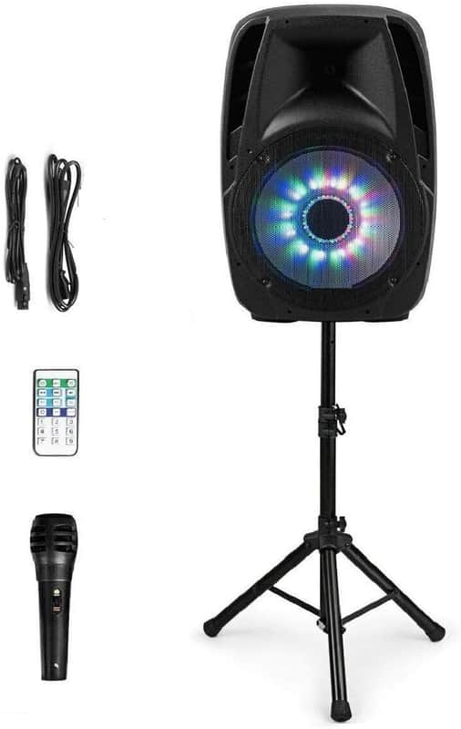 15" 1500W Powered Speakers, 2-Way Full Range Portable PA Speaker System Combo Set With Stands/Illuminating Light/Microphone/EQ/USB/Bluetooth image 1