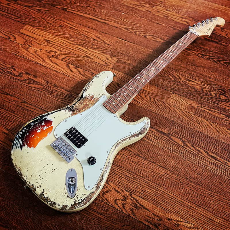 Fender Baritone Stratocaster Neck on MJT VTS Body 2022 - Olympic White over Sunburst image 1