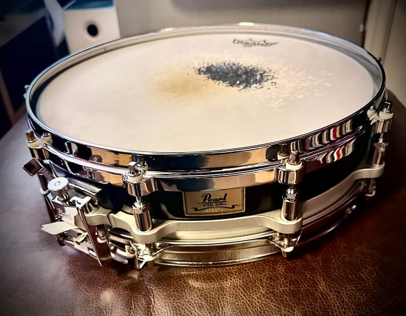 PEARL DRUMS  3-1/2” x14” Free Floating Steel Shell  Piccolo Snare Model number SL-8114P 1997 - Black image 1