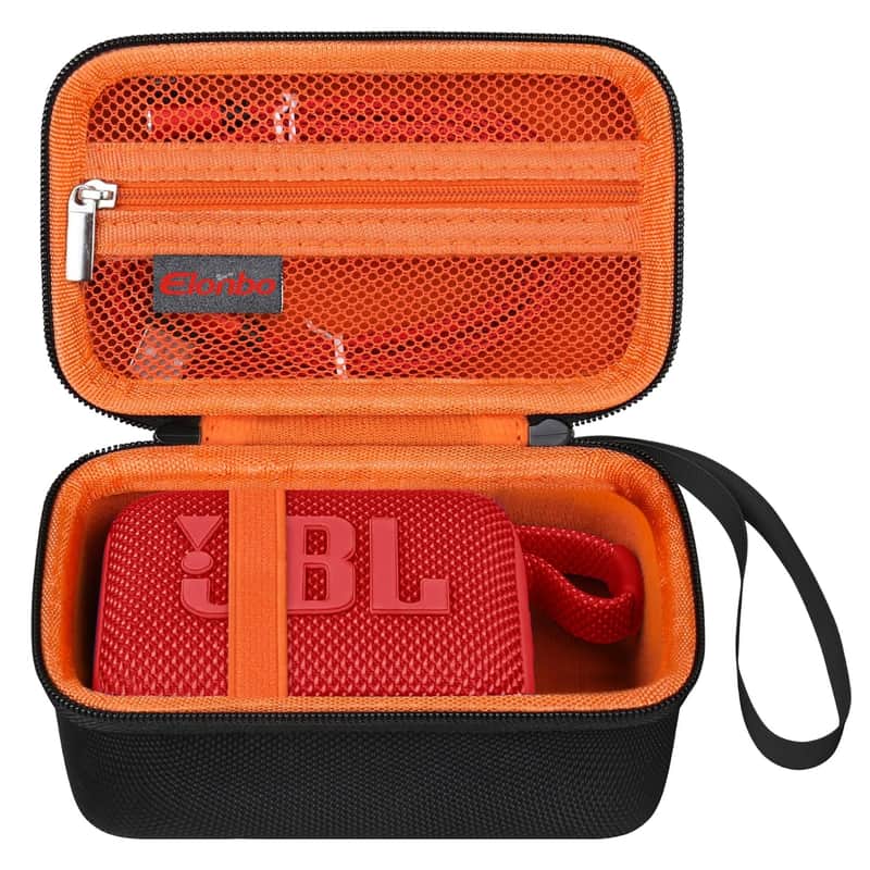 Carrying Case ?For Jbl Go 3 / Jbl Go 4 Portable Bluetooth Speaker, Waterproof Dustproof Speaker Storage Holder,Wireless Compact Speaker Travel Protective Bag,Mesh Pocket Fit Cable,Black+Orange image 1