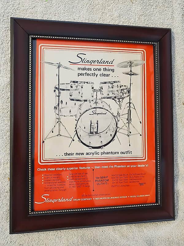 1973 Slingerland Drums PromotionalAd Framed Acrylic Phantom Outfit Original image 1