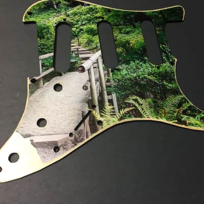 FTGP Relic Japanese Garden wood art pickguard for stratocaster plus sticker image 1