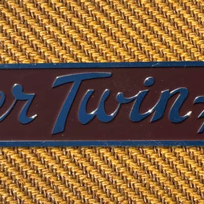 1950's Tweed Twin Amp 5F8 Badge Logo - Chrome on Brass image 1