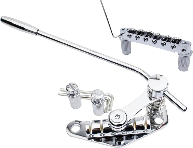 Guitar Bridge Stop Bar Tailpiece Tremolo TM85 and GM005 Tune-O-Matic Roller Saddle Bridge Combo Replacement Part Compatible with Les Paul LP SG 6 String Electric Guitars, Chrome image 1