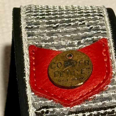 Copperpeace Glovely Silver Sequined Black Leather Guitar Strap - Red Pick Pocket image 4