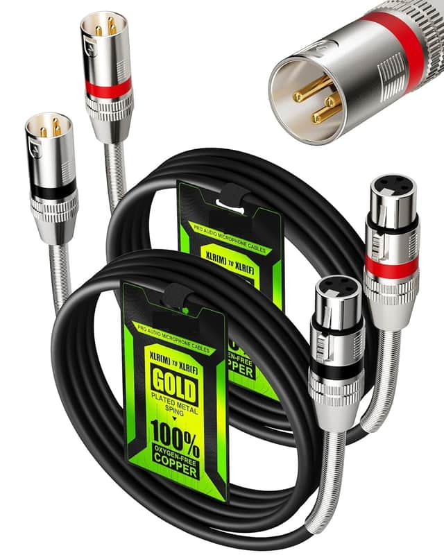 XLR Cables 6ft 2 Pack, XLR Microphone Mic Cable, Shielded Balanced 3-pin Male to Female, Oxygen-Free Copper (OFC) XLR Cable Speaker Cord with Gold-Plated Connectors Metal Spring Black image 1