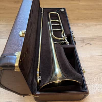 Bach 42BO Stradivarius Series Tenor Trombone with Open Wrap F Attachment, Standard Rotor Valve 1990s - Clear Lacquered Brass image 7