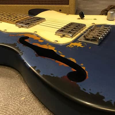 USA Relic Thinline Tele Style Electric Guitar Metallic Blue Nitro by Nate's Relic Guitars image 8