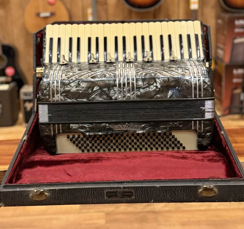 Vintage 120 Bass Full Size Harmonium Piano Accordion Black MOP With Case image 1
