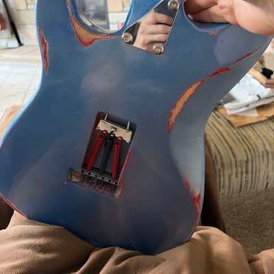 Fender American Stratocaster Neck 2026 - Red White undercoat with 2k imperium blue sparkle relic image 6