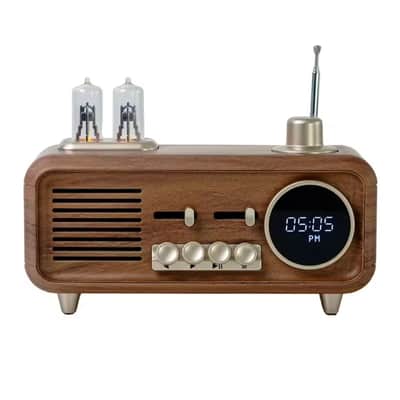 Retro Bluetooth Speaker with FM Radio & Digital Clock – Portable Vintage Wireless Speaker with AUX, USB & Lights image 2