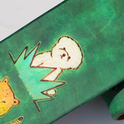 burnyblack custom made guitar strap - animals in forest leather/green image 15