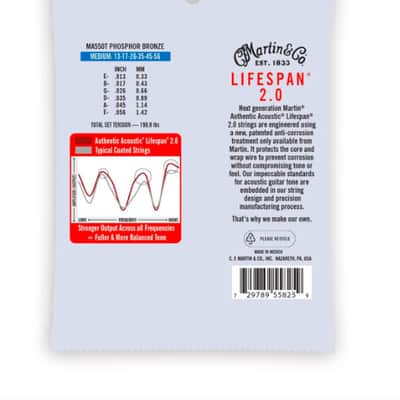 Martin MA550T Authentic Acoustic Lifespan 2.0 Guitar Strings Phosphor Bronze Medium 13-56 image 2