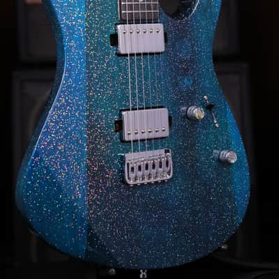 Dhatarattha HH Strat-Style Hardtail – Blue/Teal Swirl Sparkle image 5