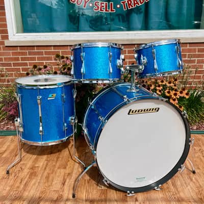 1970s Ludwig Mach 5 Pro Beat Drum Set Blue Sparkle 24/12/13/16 image 2