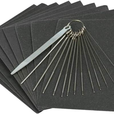 Guitar Luthier Tool Set Include 13 Stainless Steel Guitar Bridge Saddle Nut Files, 9 Understring Radius Gauge Luthier Tools and 9 Sheet Sandpaper for Guitar and Bass Setup image 3