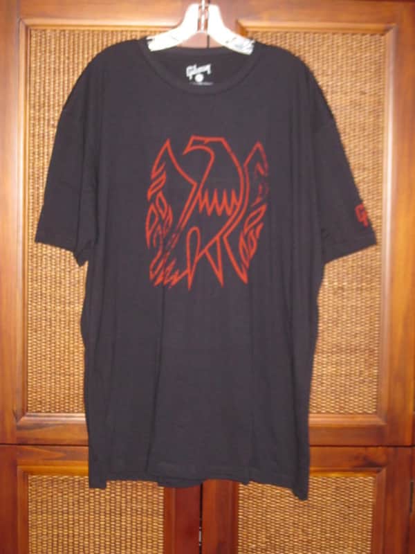 new A+ (with hang tag) genuine Gibson Firebird T-Shirt XXL (XX-Large), Black with Red Graphic, 60% Cotton / 40% Polyester - short sleeve GIBS-GA-FBBMXXL (GA-FBBMXXL) UPC # 711106533926 image 1