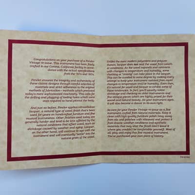 Original Fender Vintage Re-issue Nitrocellulose Lacquer Booklet - P/N 027620 image 2