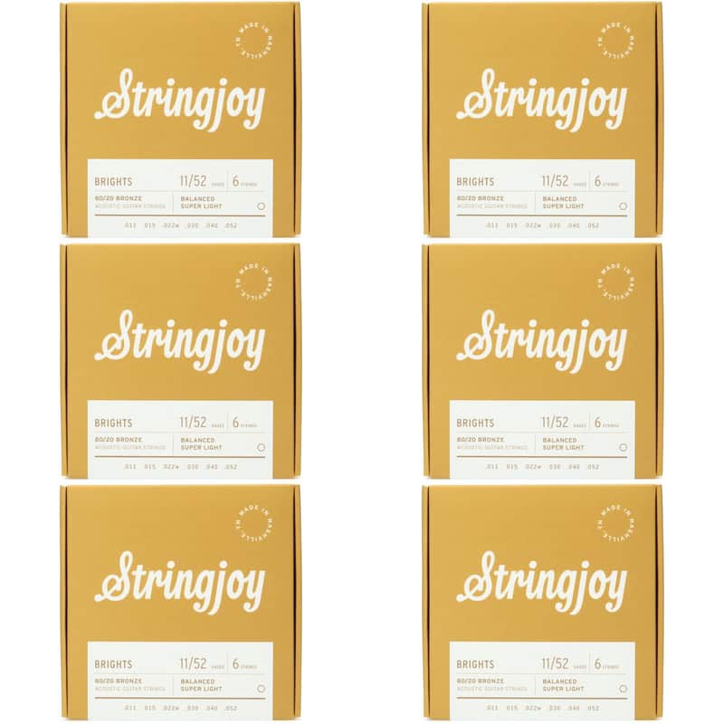 Stringjoy Brights 80/20 Bronze Acoustic Guitar Strings - Super Light Gauge (6-Pack) image 1