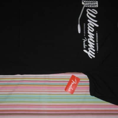 new (old stock) A+ shape with paper hang-tag & clear plastic packaging genuine Fender American Original Whammy Short Sleeve T-Shirt, Size Medium (M), part # (p/n): 9123013025, SHIRT: Black 100% Cotton / GRAPHIC: White, Gray, Silver image 13