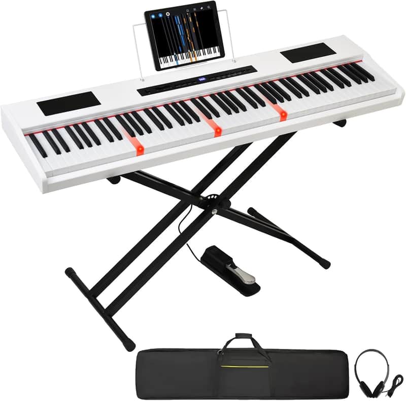 Digital Piano 88 Key Semi Weighted Keyboard, Piano Keyboard 88 Key for Beginners with Lighted Up Keys, Portable Electric Piano with Adjustable Stand,Carrying Case,Sustain Pedal,Headphone (White) image 1