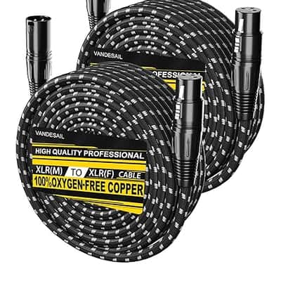 XLR Cables 50 ft 2 Pack Durable Nylon Braided XLR Microphone Cable, Mic Cable, OFC Shielded and Balanced XLR to XLR Male to Female Cord for Recording Mixer Amplifier Speaker Black White image 1