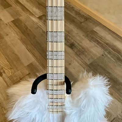 4-String Bass Guitar - White Faux Fur & Rhinestone image 3