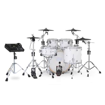 DW DWe 5pc Complete Electronic/Acoustic Drum Set w/Roland Cymbals & V71 White Marine image 3
