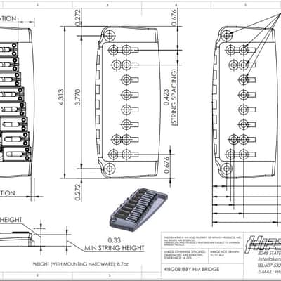 Genuine Hipshot Ibanez Gibraltar replacement Bridge 8 String Black 4IBG08B image 3