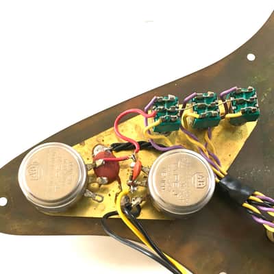 Schecter complete F500t Stratocaster monstertone single coil pickup assembly with brass pickguard image 17