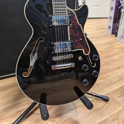 D'Angelico Premier SS Semi-Hollow Single Cutaway with Stop-Bar Tailpiece, Ovangkol Fretboard 2020 - 2022 - Black Flake image 2